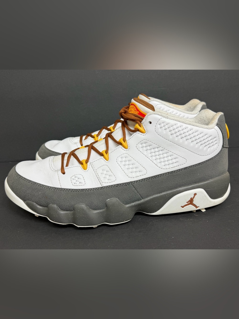 Nike Air Jordan 9 Golf Low NRG US Open White Grey Gold FN6931-100 Mens Size 13